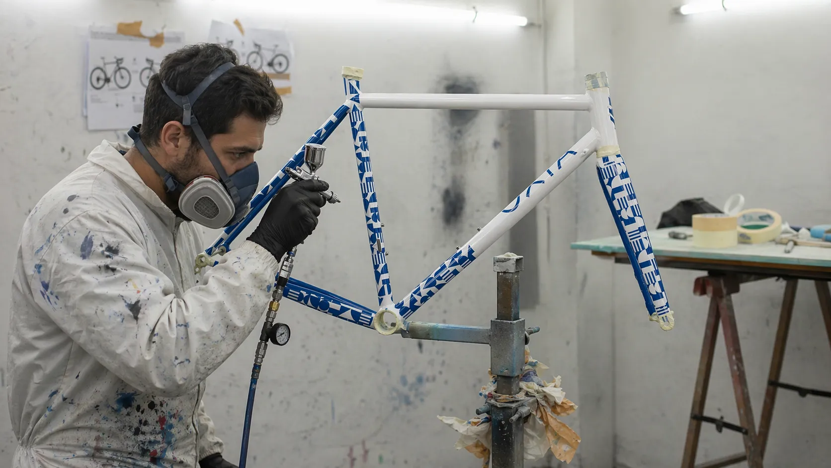 Detalle de pintura de una bicicleta Oxia